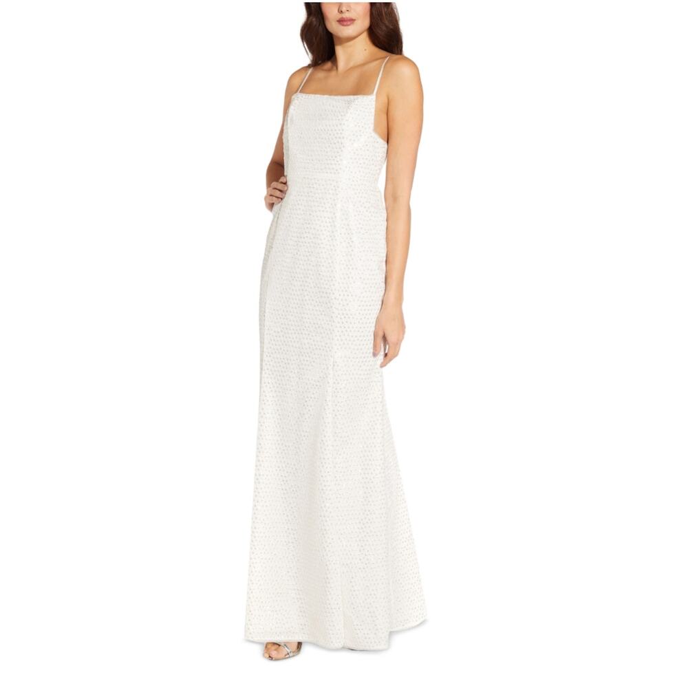 Aidan Mattox White Sequined Sleeveless Long Column Evening Gown Size 12 Dress